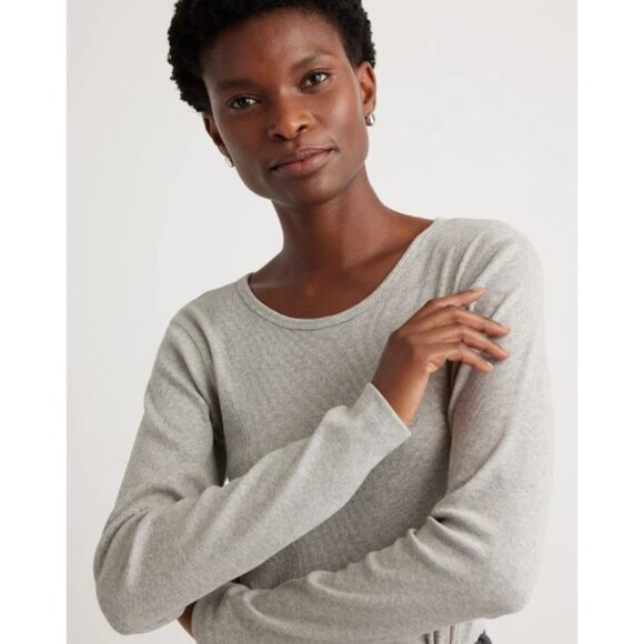 Quince Organic Cotton Rib Long Sleeve Tee Heather Grey Small New - Picture 3 of 5